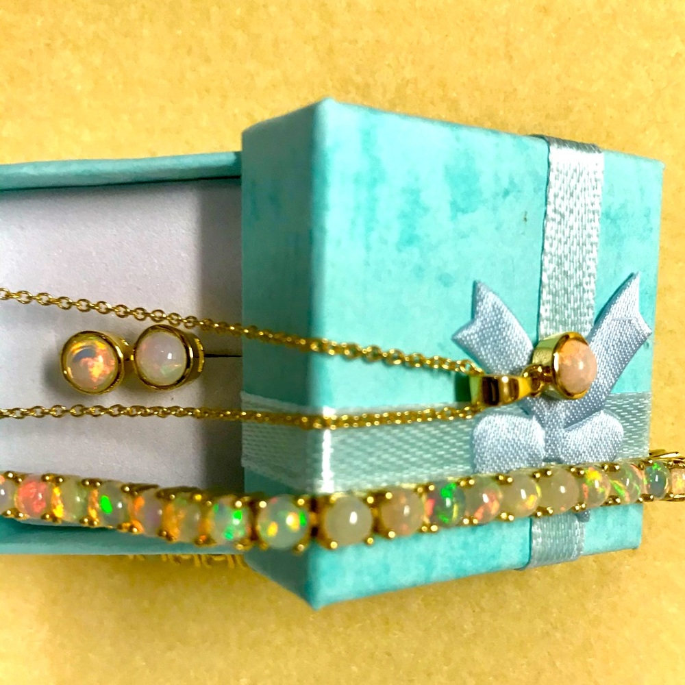 Genuine Opal Bracelet, Necklace, & Earrings Set